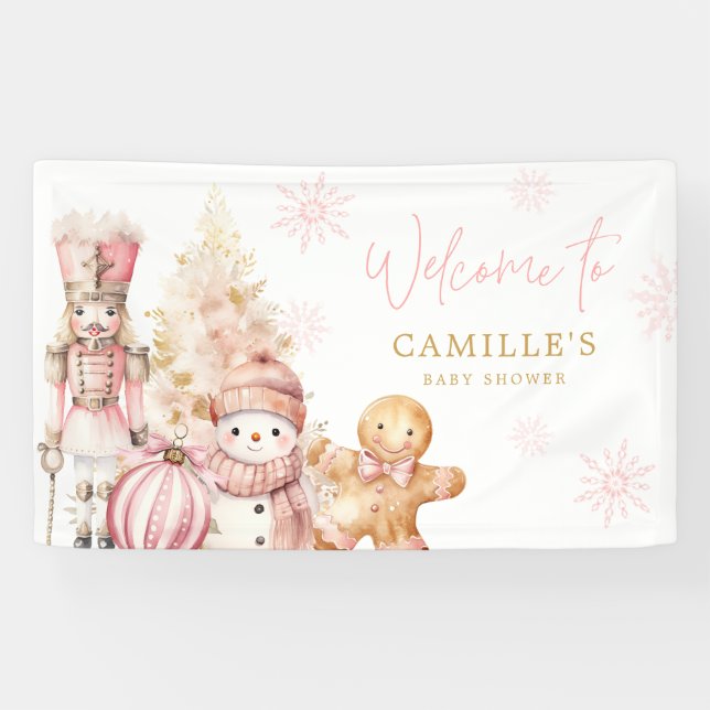 Pink Winter Wonderland Baby Dusche Willkommen Banner (Horizontal)