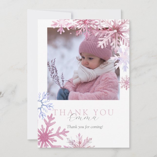 Pink Winter Wonderland photo thank you card Dankeskarte (Vorderseite)