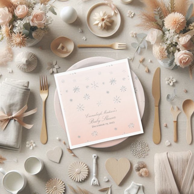 Pink Winter Wonderland Snowflake Babydusche Serviette (Von Creator hochgeladen)