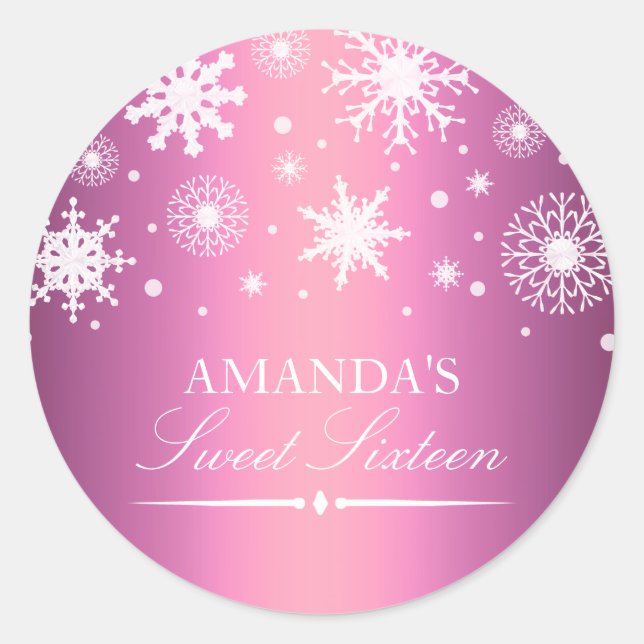 Pink Winter Wonderland Sweet 16 Sticker (Vorderseite)