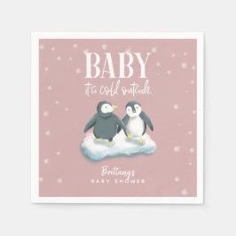 Pink Winter Wonderland Thema Pinguin Kinderdusche Serviette