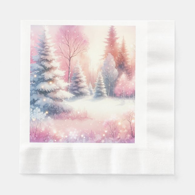 Pink Winter Wonderland Weihnachten Serviette (Vorderseite)