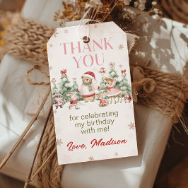 Pink Winter Woodland Animals Birthday Thank You Geschenkanhänger