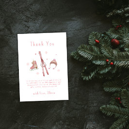 Pink Winter Woodland Après Bébé Ski Baby Shower Dankeskarte