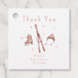 Pink Winter Woodland Après Bébé Ski Baby Shower Geschenkanhänger