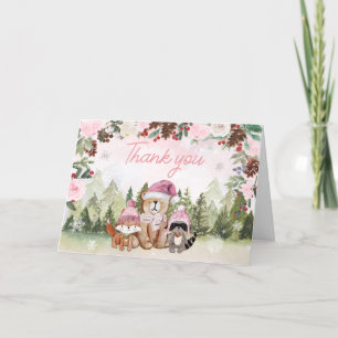 Pink Winter Woodland Kinderdusche Dankeskarte