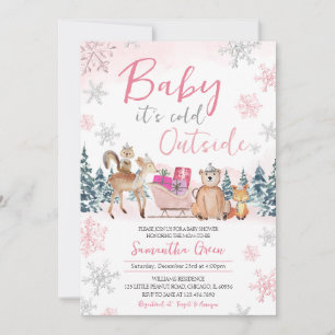 Pink Winter Woodland Kinderdusche Einladung
