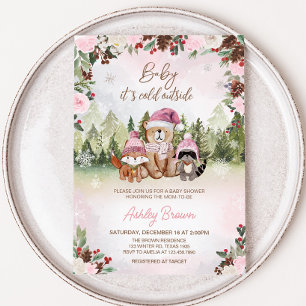 Pink Winter Woodland Kinderdusche Einladung