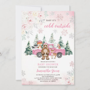 Pink Winter Woodland Kinderdusche Einladung