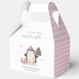 Pink Winter Woodland Skate Penguin Baby Shower Geschenkschachtel
