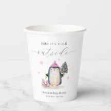 Pink Winter Woodland Skate Penguin Baby Shower 