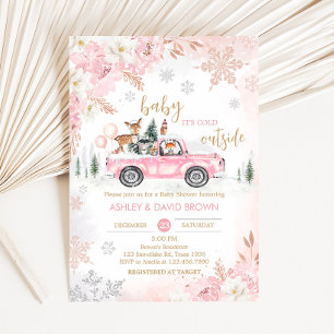 Pink Winter Woodland Truck Kinderdusche Einladung