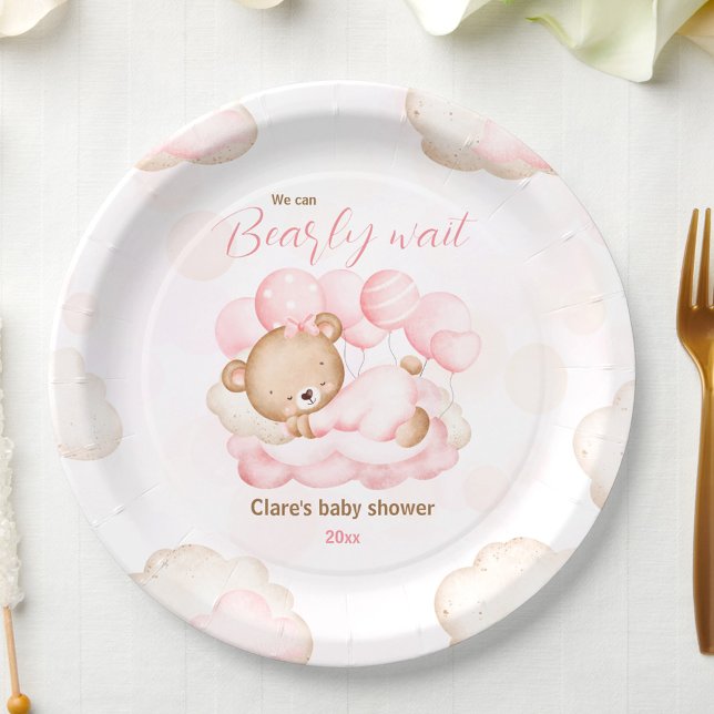 Pink wir können frühzeitig abwarten Baby Dusche Pa Pappteller (Pink We Can Bearly Wait Baby Shower Paper Plates)
