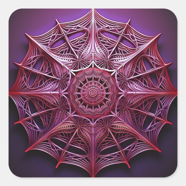 Pink Wireframe Mandelbrot Quadratischer Aufkleber (Vorderseite)
