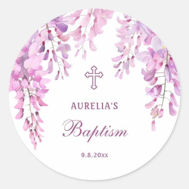 Pink Wisteria Baptism Runder Aufkleber (Vorderseite)