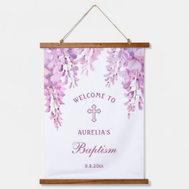 Pink Wisteria Baptism Welcome Wandteppich Mit Holzrahmen