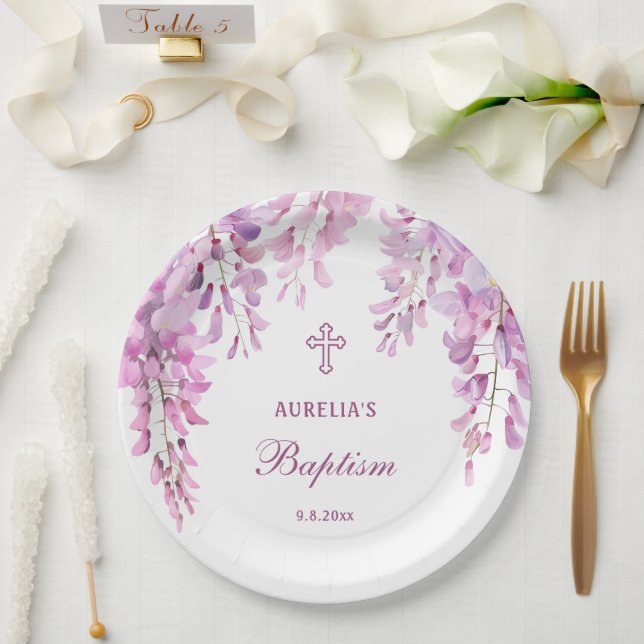 Pink Wisteria Taufe Pappteller (Hochzeit)