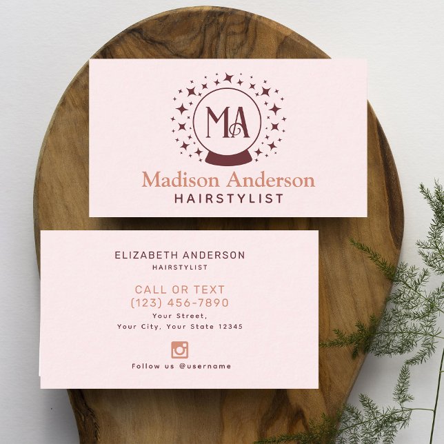Pink Witchy Monogram Hairstylist Business Card Visitenkarte (Von Creator hochgeladen)