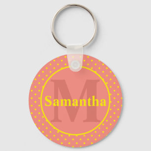 Pink With Yellow Polka Dots Monogram Personalized Schlüsselanhänger