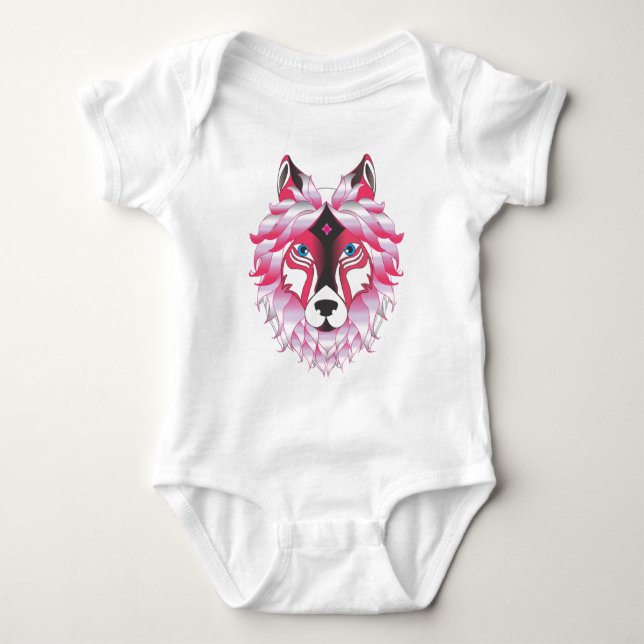 Pink Wolf Head Artwork Baby Strampler (Vorderseite)