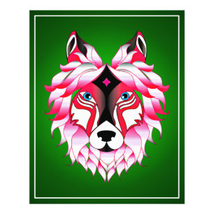 Pink Wolf Head Artwork Fotodruck