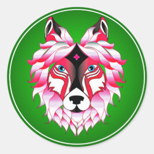 Pink Wolf Head Artwork Runder Aufkleber
