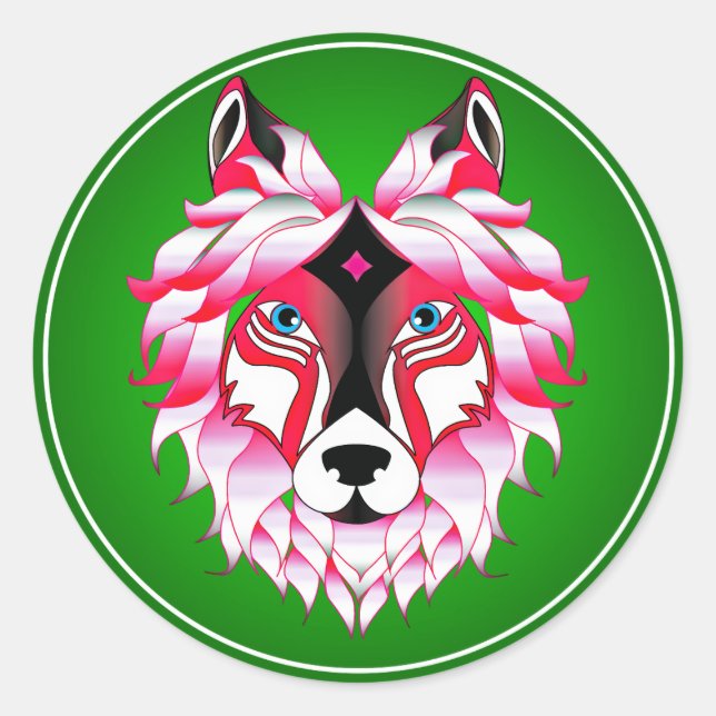 Pink Wolf Head Artwork Runder Aufkleber (Vorderseite)