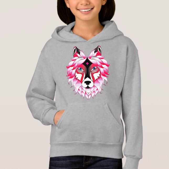 Pink Wolf Head Polygon Design-24531 Hoodie (Vorderseite)