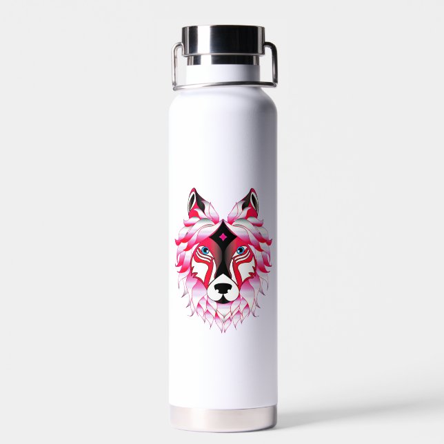 Pink Wolf Head Polygon Design-24531 Trinkflasche (Rückseite)