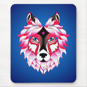Pink Wolf Head Polygon Design-24631 Mousepad