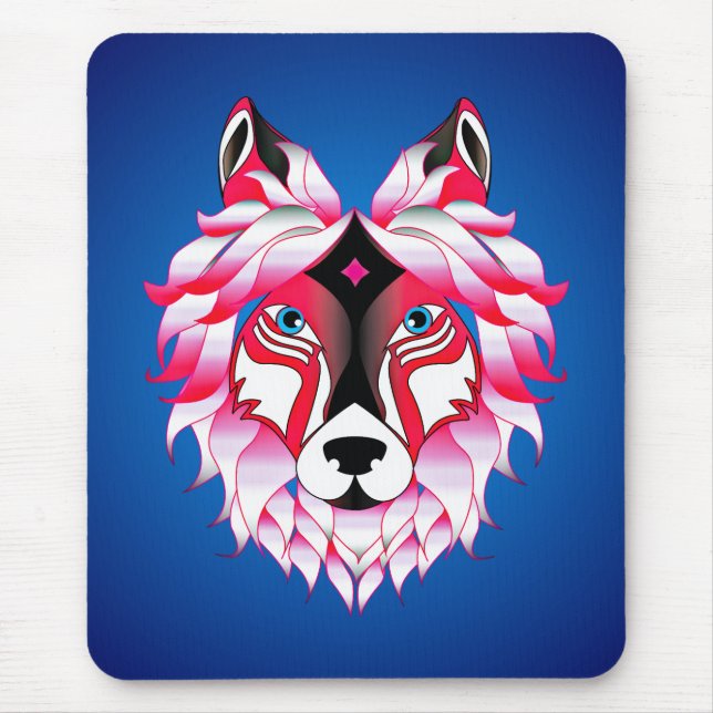 Pink Wolf Head Polygon Design-24631 Mousepad (Vorne)