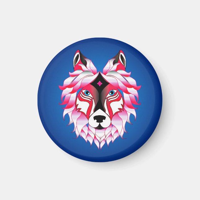 Pink Wolf Kopf Polygon Design-24631 Magnet (Vorne)