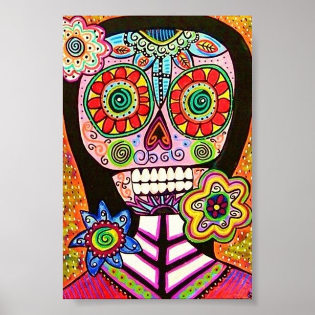 Pink Woman Sugar Skull Poster (Vorne)