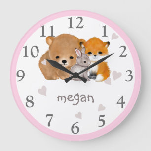Pink Woodland Animal Fox Bären Sonnenmauer Uhr
