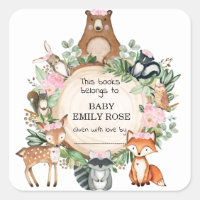 Pink Woodland Animals Baby Dusche Buchzeichen Labe