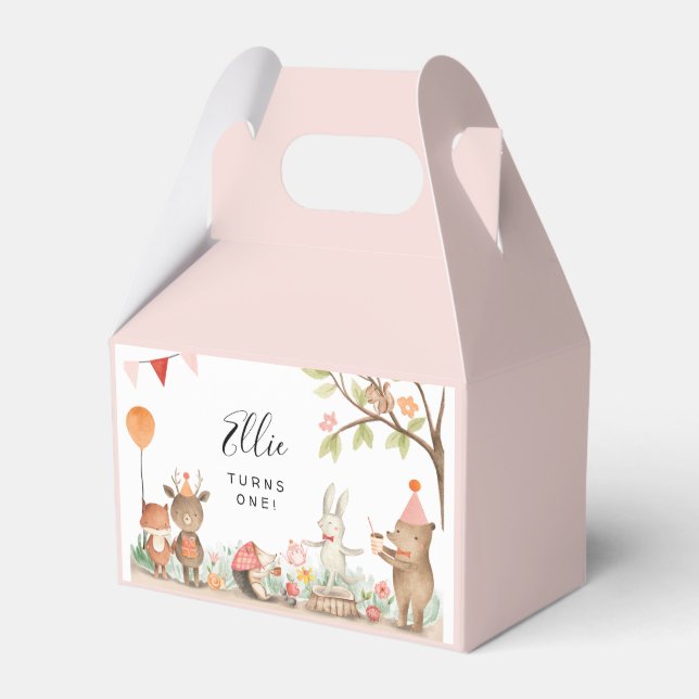 Pink Woodland Animals Birthday Gevor Box Geschenkschachtel (Vorderseite)