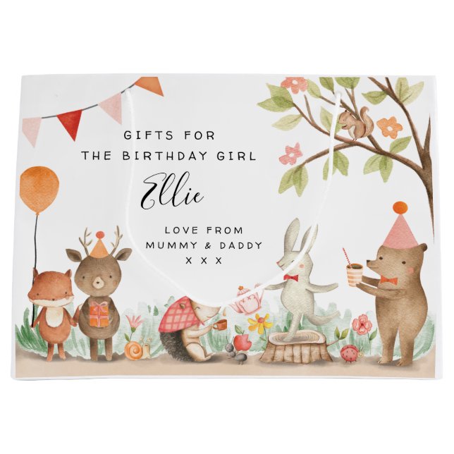 Pink Woodland Animes Party Geschenktasche Große Geschenktüte (Vorderseite)