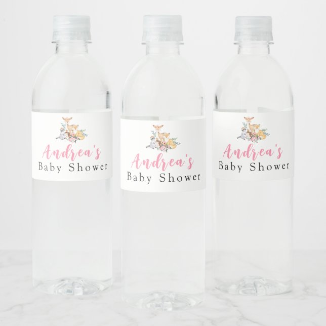 Pink Woodland Baby Dusche Wasser Flasche Etikett