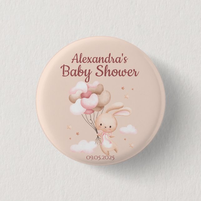 Pink Woodland Bunny Rabbit Babydusche Button (Vorderseite)