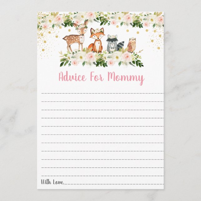 Pink Woodland Floral Baby Duschberatung Karten (Vorderseite)