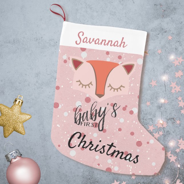 Pink Woodland Fox Erster Weihnachtsfest Strumpf Kleiner Weihnachtsstrumpf (Von Creator hochgeladen)