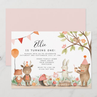 Pink Woodland Geburtstagsparty Einladung