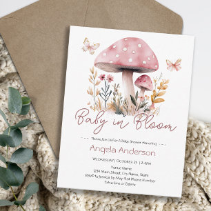 Pink Woodland Mushroom Baby in Bloom Baby Dusche Einladung