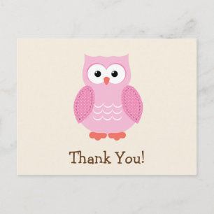 Pink Woodland Owl Vielen Dank Postkarte