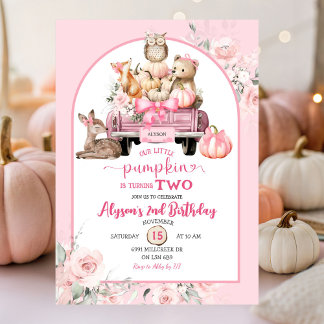 Pink Woodland Tiere Little Pumpkin Geburtstag Einladung