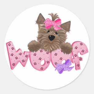 Pink Woof Dog Runder Aufkleber