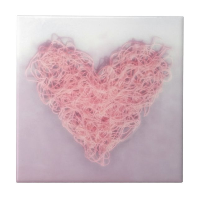 Pink Woolen Wool Liebe Herzstück Keramik Tile Fliese (Vorderseite)