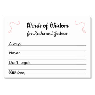 Pink Words of Wisdom Girl Baby Shower Advice Cards Tischnummer