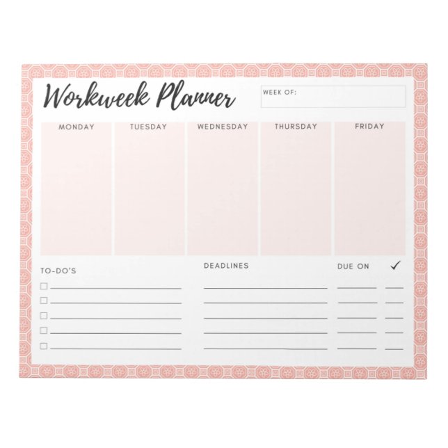 Pink Workweek Planer Notizblock (Vorderseite)