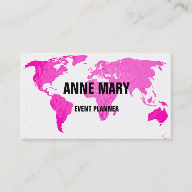 Pink World Map Abstrakt Art Wedding Colorful Visitenkarte (Vorderseite)